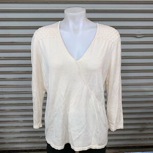 Charter Club sweater career silk cotton blend beading cream long sleeve